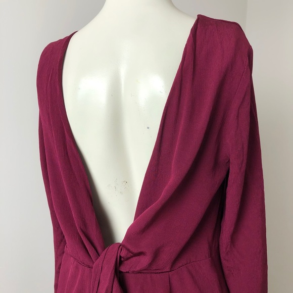 Massimo Dutti Red Burgundy Open Back Bow Crumpled Crepe Shift Dress Size 6 - Picture 6 of 14